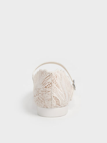 Crochet Floral Mary Jane Flats, White, hi-res