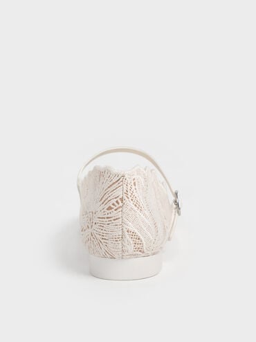 Crochet Floral Mary Jane Flats, White, hi-res