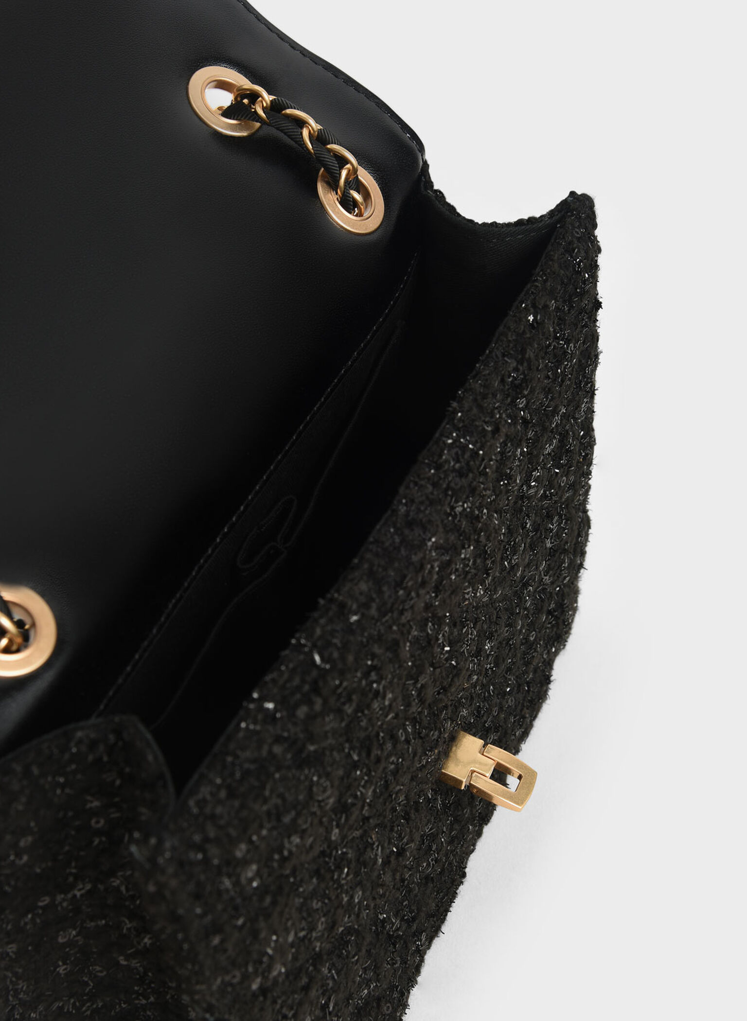 Tweed Chain Strap Bag, Black, hi-res