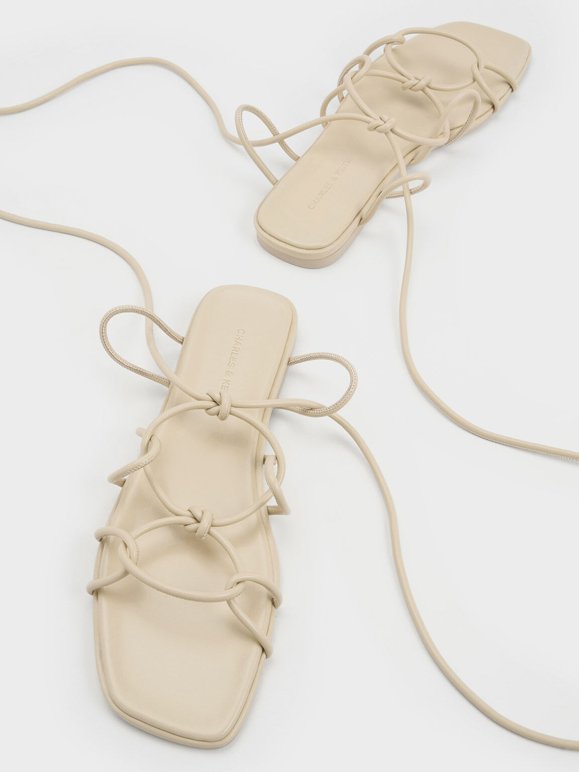Strappy Knotted Tie Around Sandals Beige