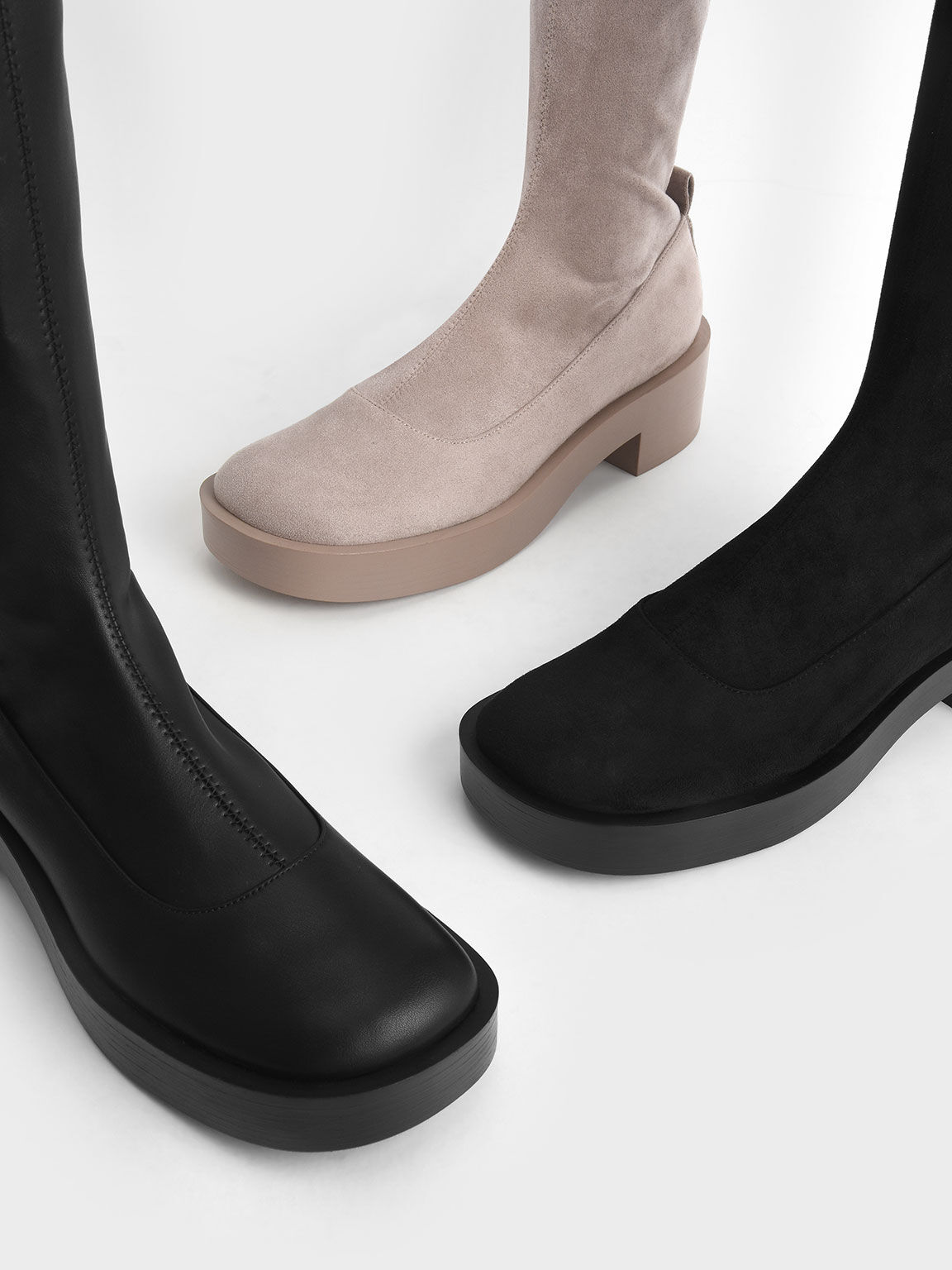 Thigh-High Block Heel Boots, Black, hi-res