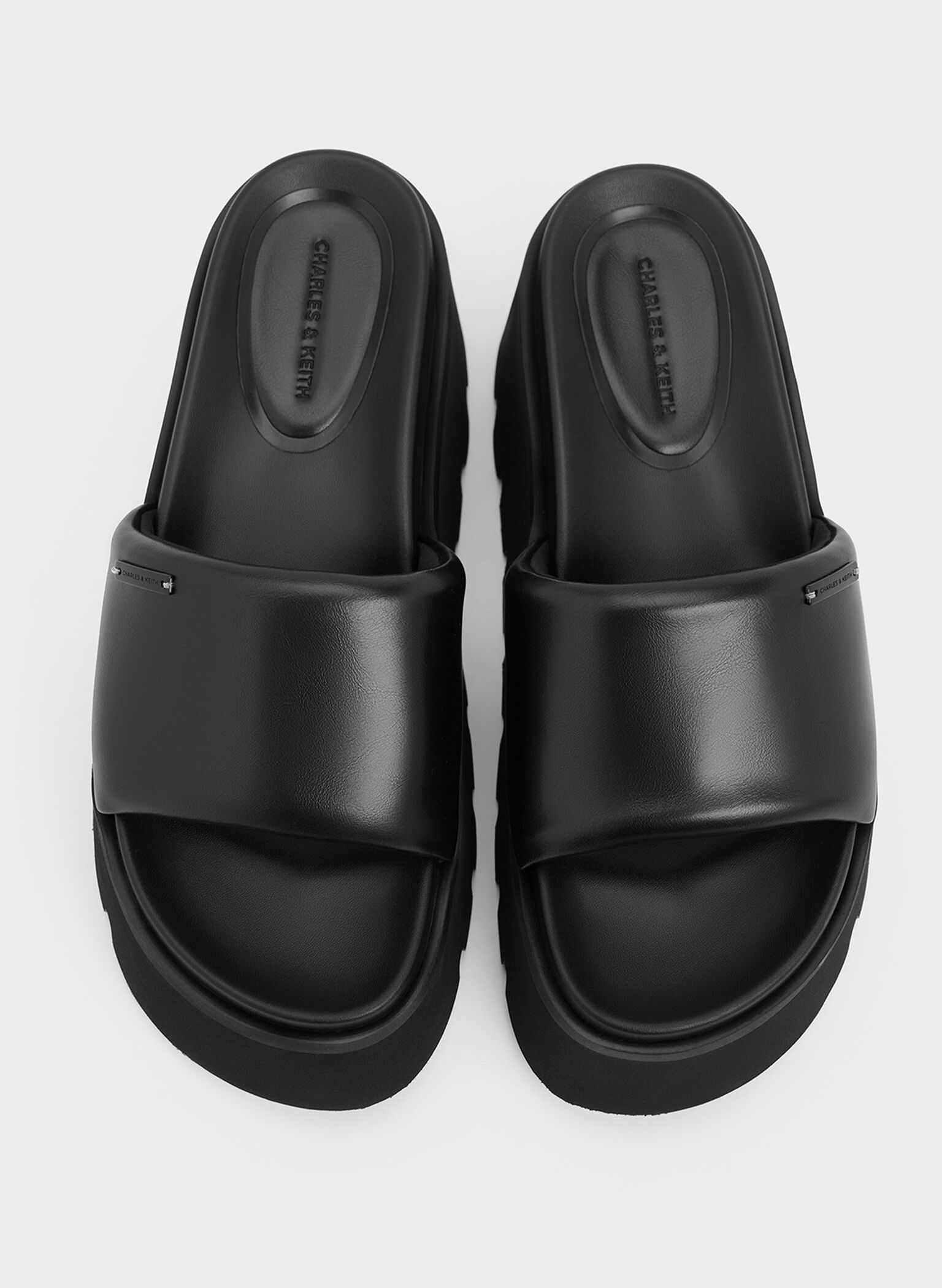 Puffy-Strap Flatform Sandals, Black, hi-res