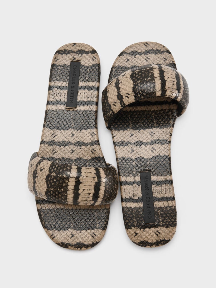 Snake-Print Slide Sandals, Animal Print Natural, hi-res