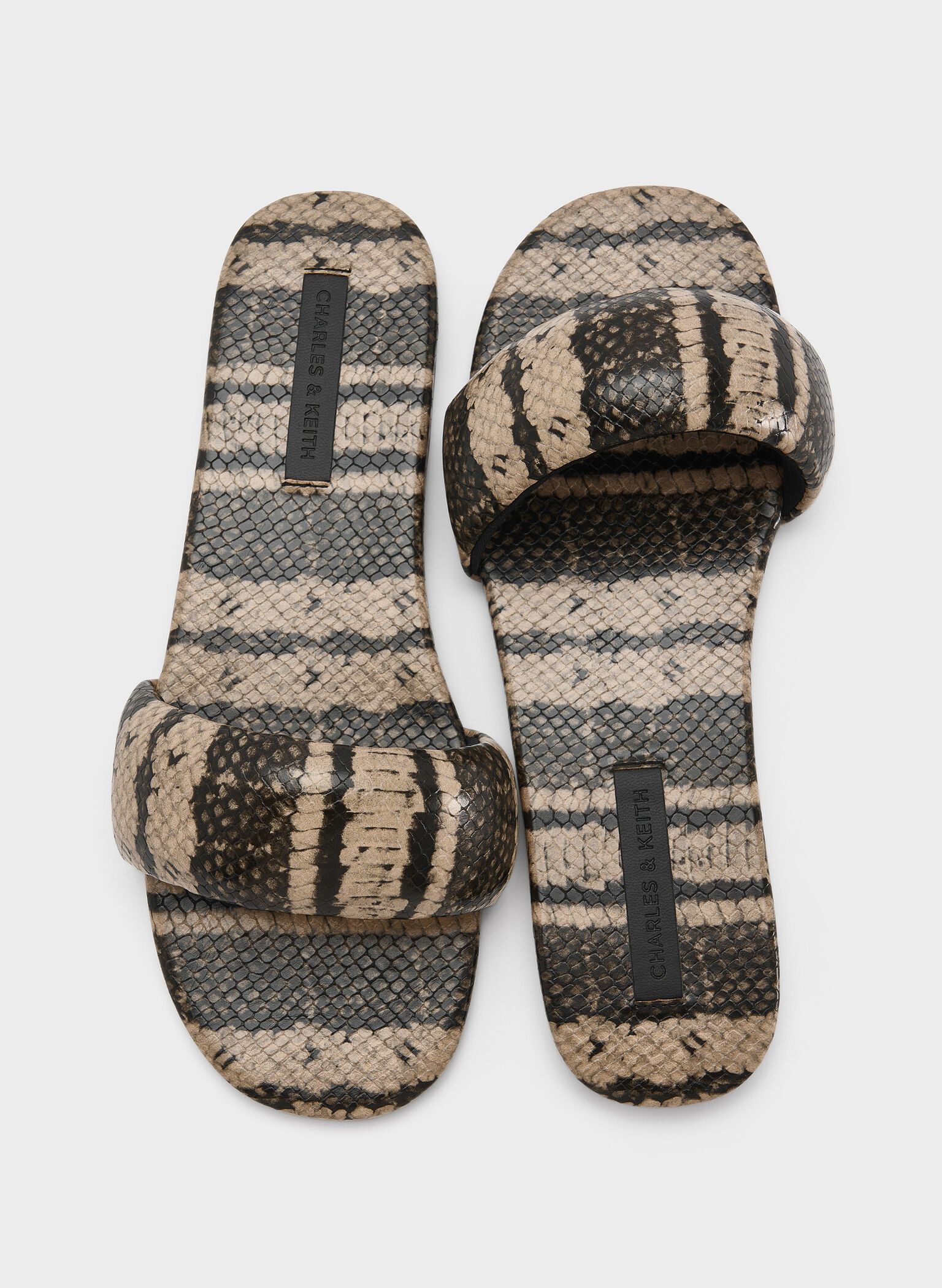 Snake-Print Slide Sandals, Animal Print Natural, hi-res