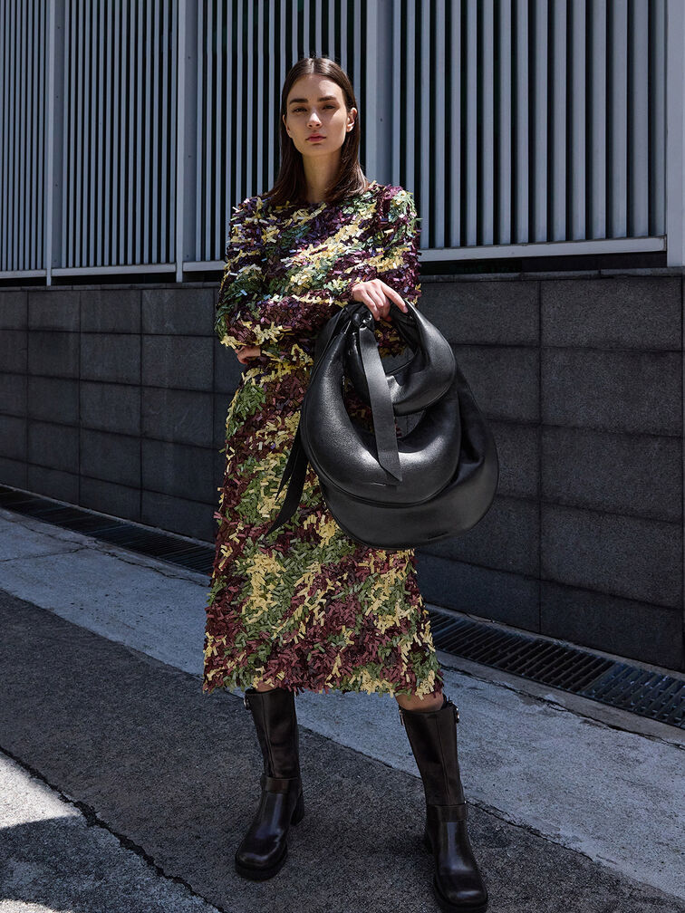Toni Knotted Crescent Hobo Bag, Noir, hi-res