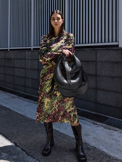 Toni Knotted Crescent Hobo Bag, Noir, hi-res