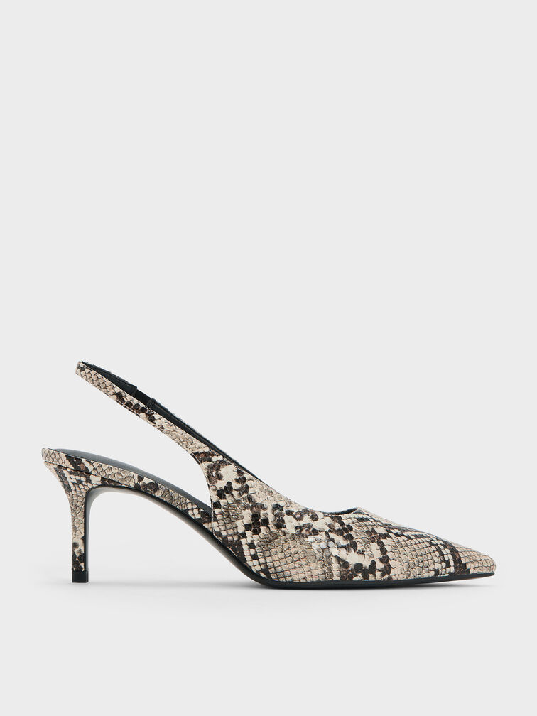 Kaia Snake-Print Pointed-Toe Slingback Pumps, Animal Print Natural, hi-res