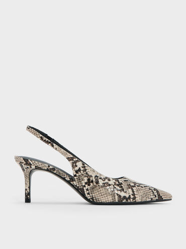 Kaia Snake-Print Pointed-Toe Slingback Pumps, Animal Print Natural, hi-res