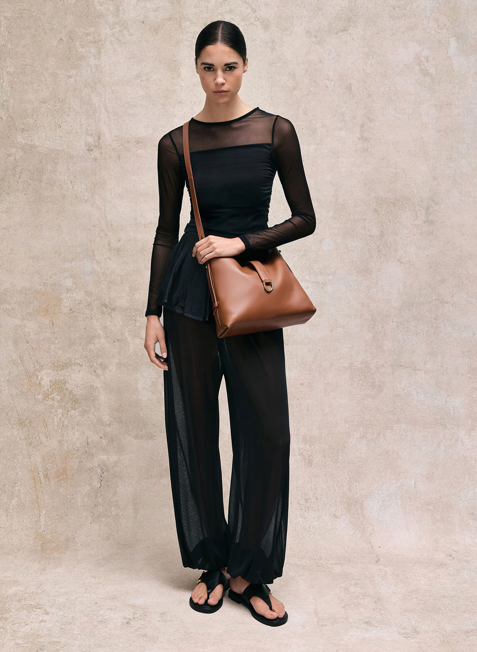 Gabine Leather Belted Hobo Bag, Chocolate, hi-res