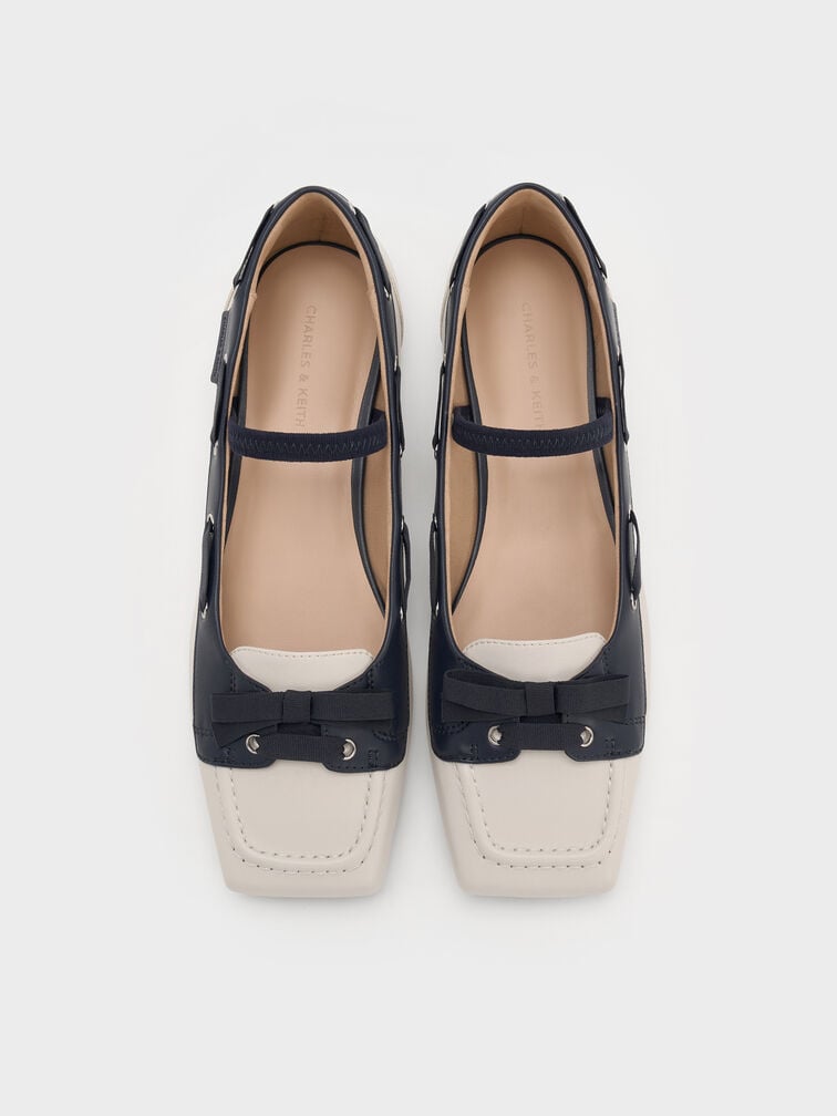 Bow Two-Tone Boat-Shoe Flats, Chalk, hi-res