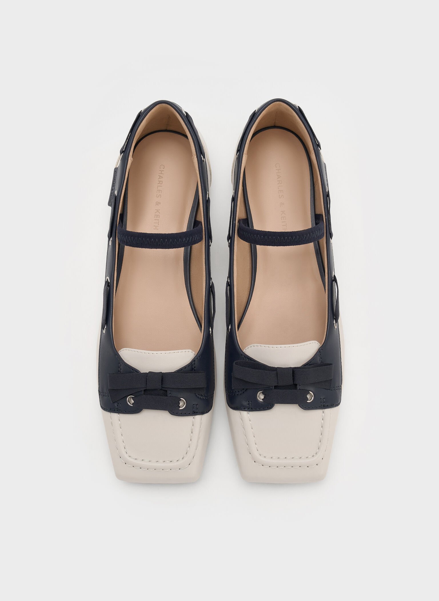 Bow Two-Tone Boat-Shoe Flats, Chalk, hi-res