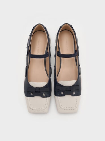 Bow Two-Tone Boat-Shoe Flats, Chalk, hi-res