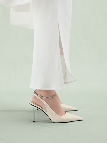 Crystal-Chain Ankle-Strap D'Orsay Pumps, Cream, hi-res