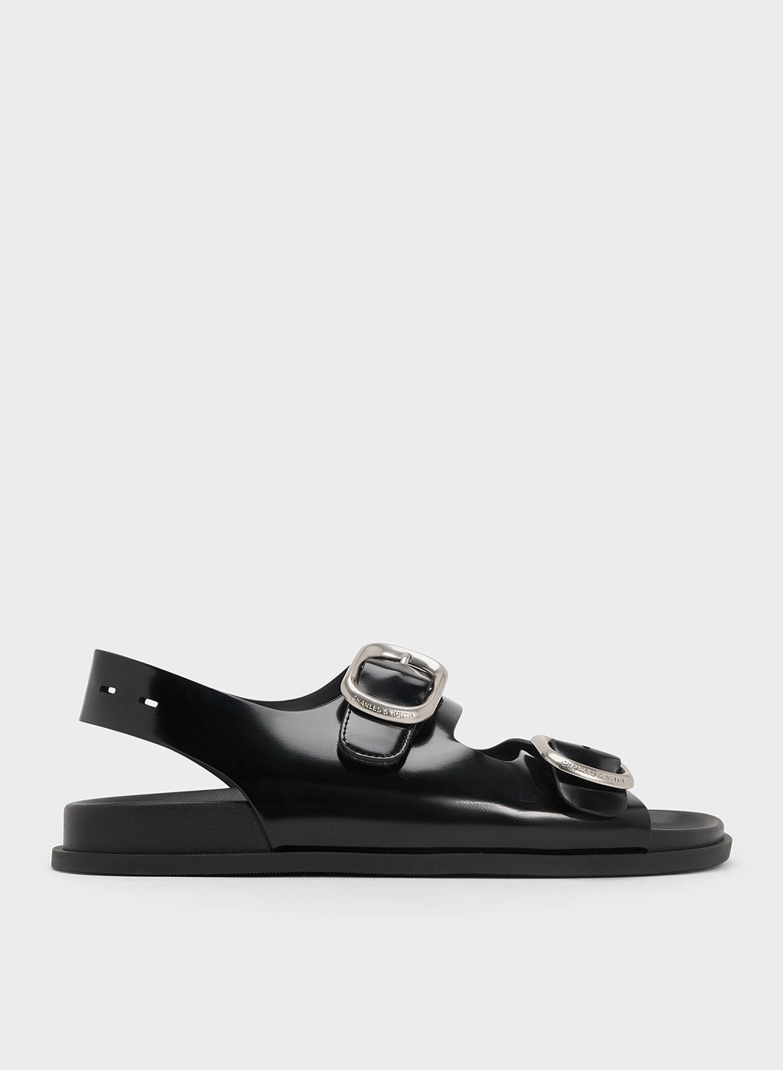 Buckled Double-Strap Slingback Sandals, Black Box, hi-res