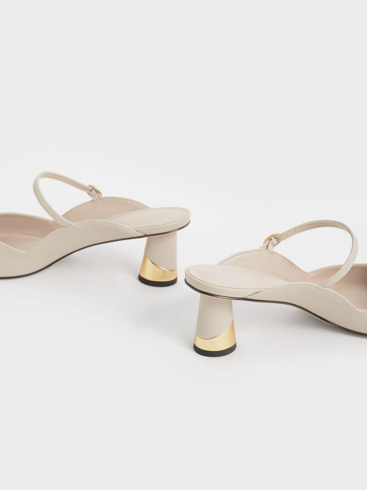 Cammie Metallic Sculptural Heel Mules, Chalk, hi-res