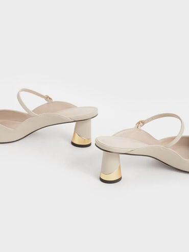 Cammie Metallic Sculptural Heel Mules, Chalk, hi-res