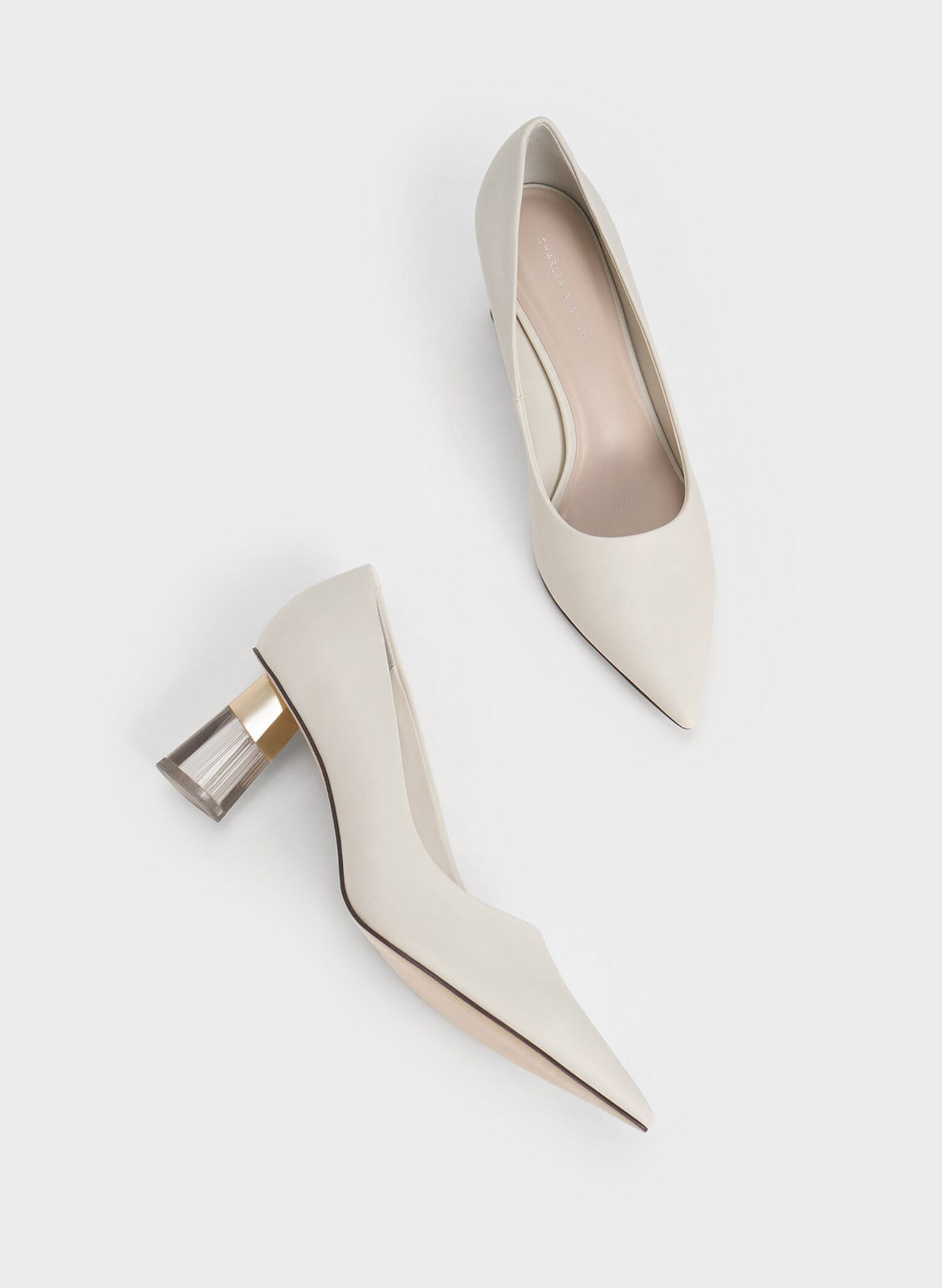 Metallic Accent Clear Heel Pumps, Chalk, hi-res