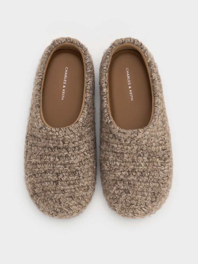 Crochet Flat Mules, Taupe, hi-res