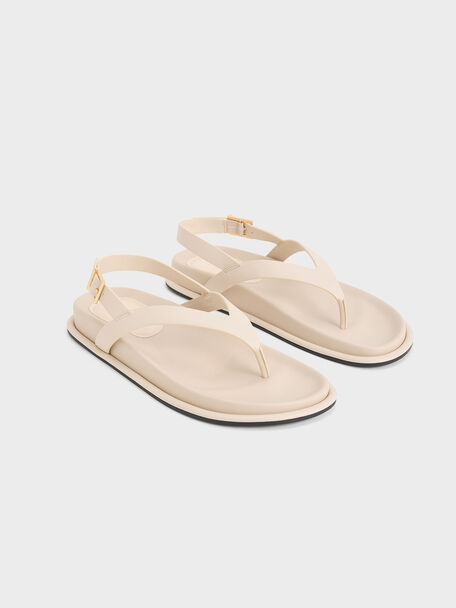 V-Strap Thong Sandals, Cream, hi-res