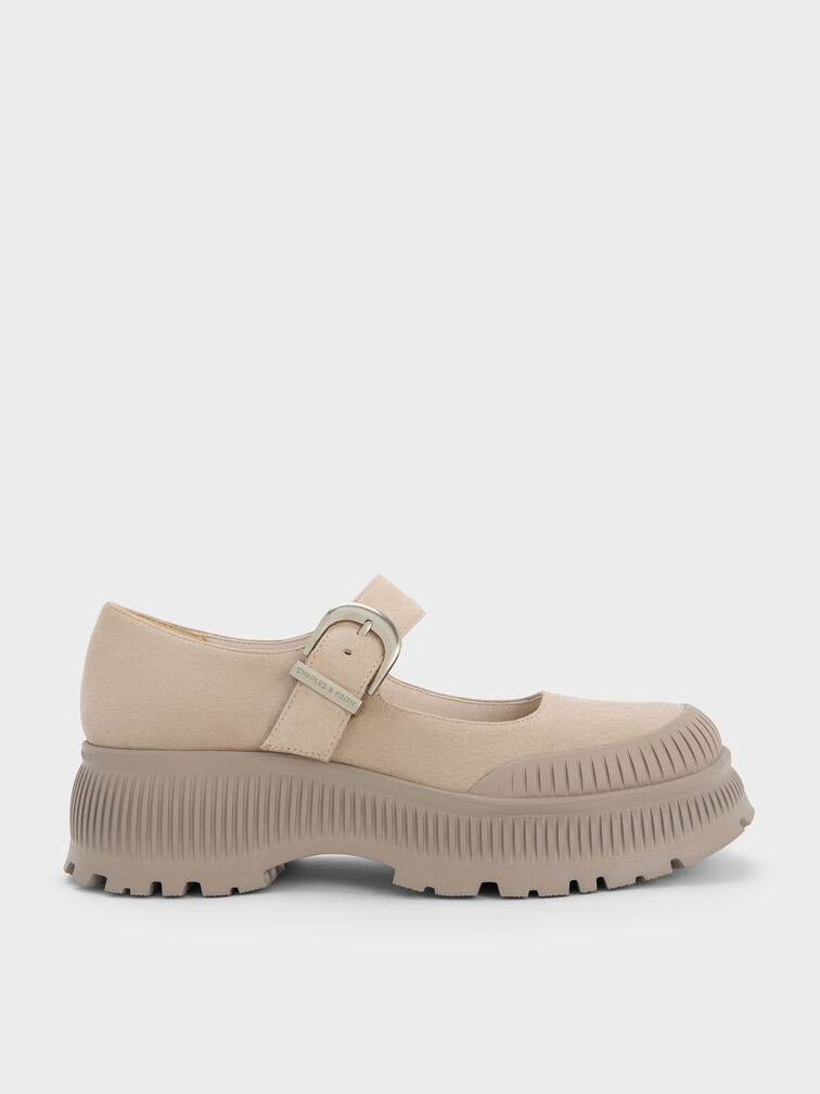 Darra Faux Suede Ridged-Sole Platform Mary Janes, Beige, hi-res