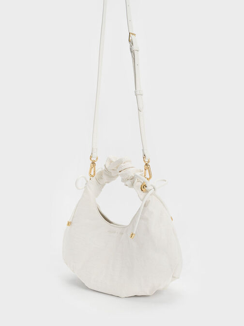 Maisy Ruched Nylon Bag, White, hi-res