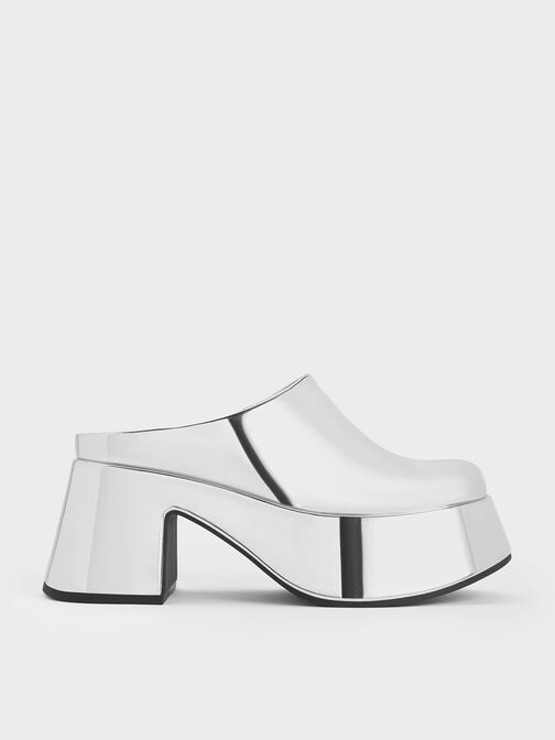Rubina Metallic Platform Mules, Silver, hi-res