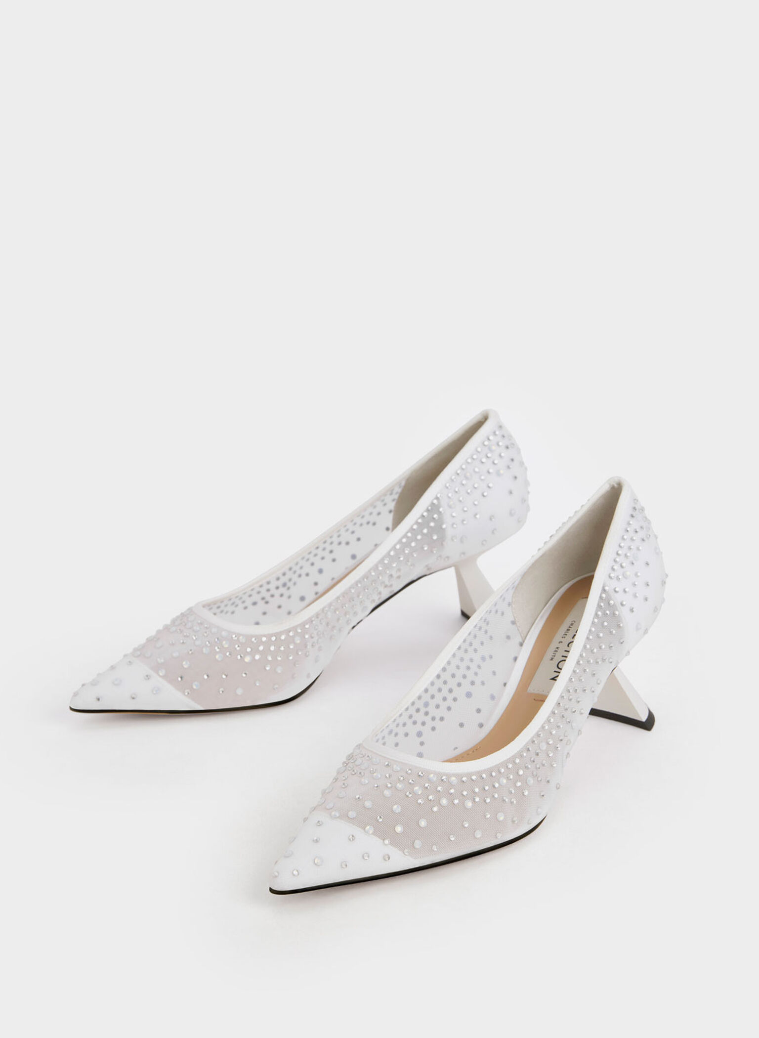 Blythe Mesh Embellished Sculptural Heel Pumps, White, hi-res