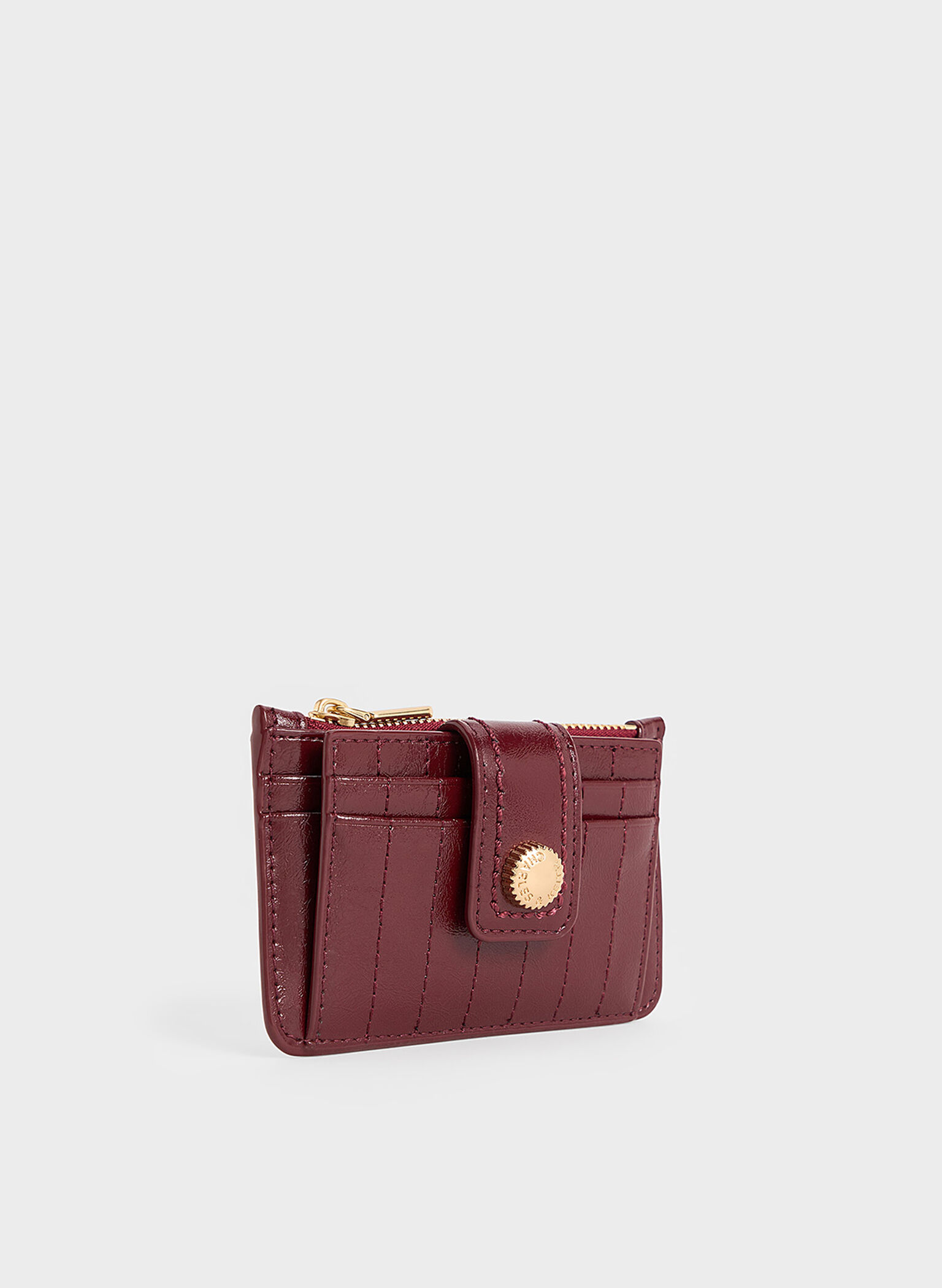 Donna Crinkle-Effect Panelled Card Holder, Burgundy, hi-res