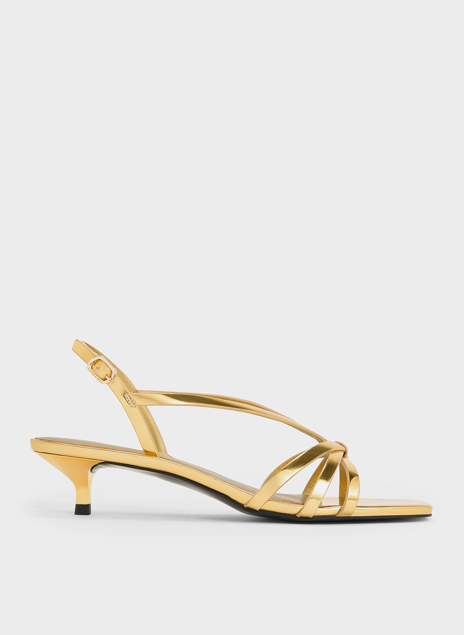 Metallic Kitten-Heel Strappy Sandals, Gold, hi-res