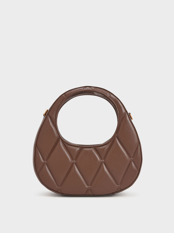 Candy Quilted Crescent Bag, Brown, hi-res