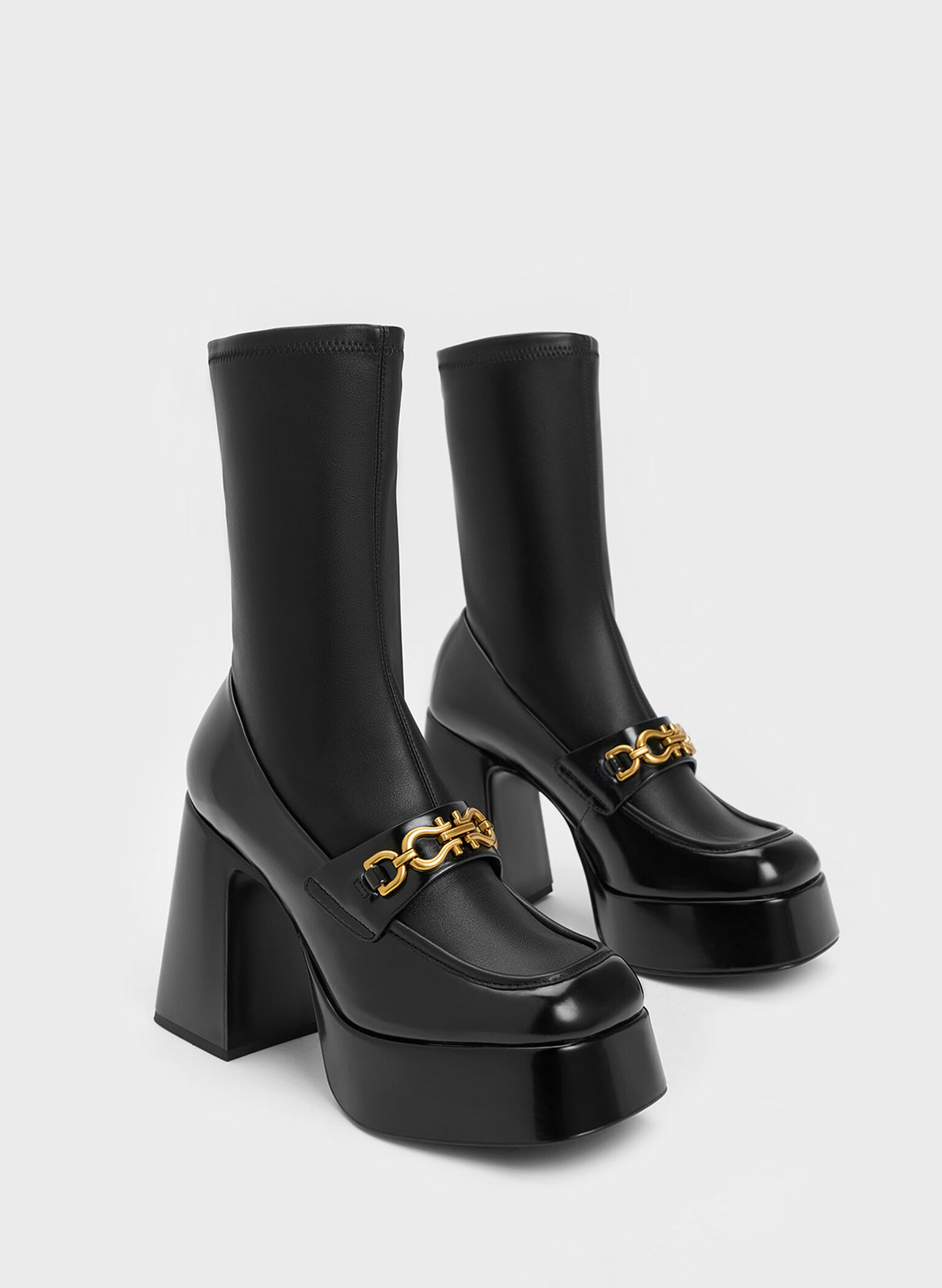Metallic Accent Platform Ankle Boots, Black, hi-res