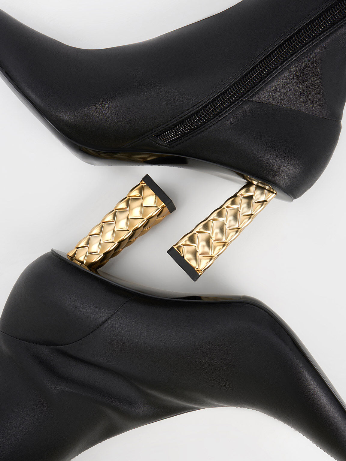 Black Pointed Toe Quilted Heel Ankle Boots CHARLES KEITH UK