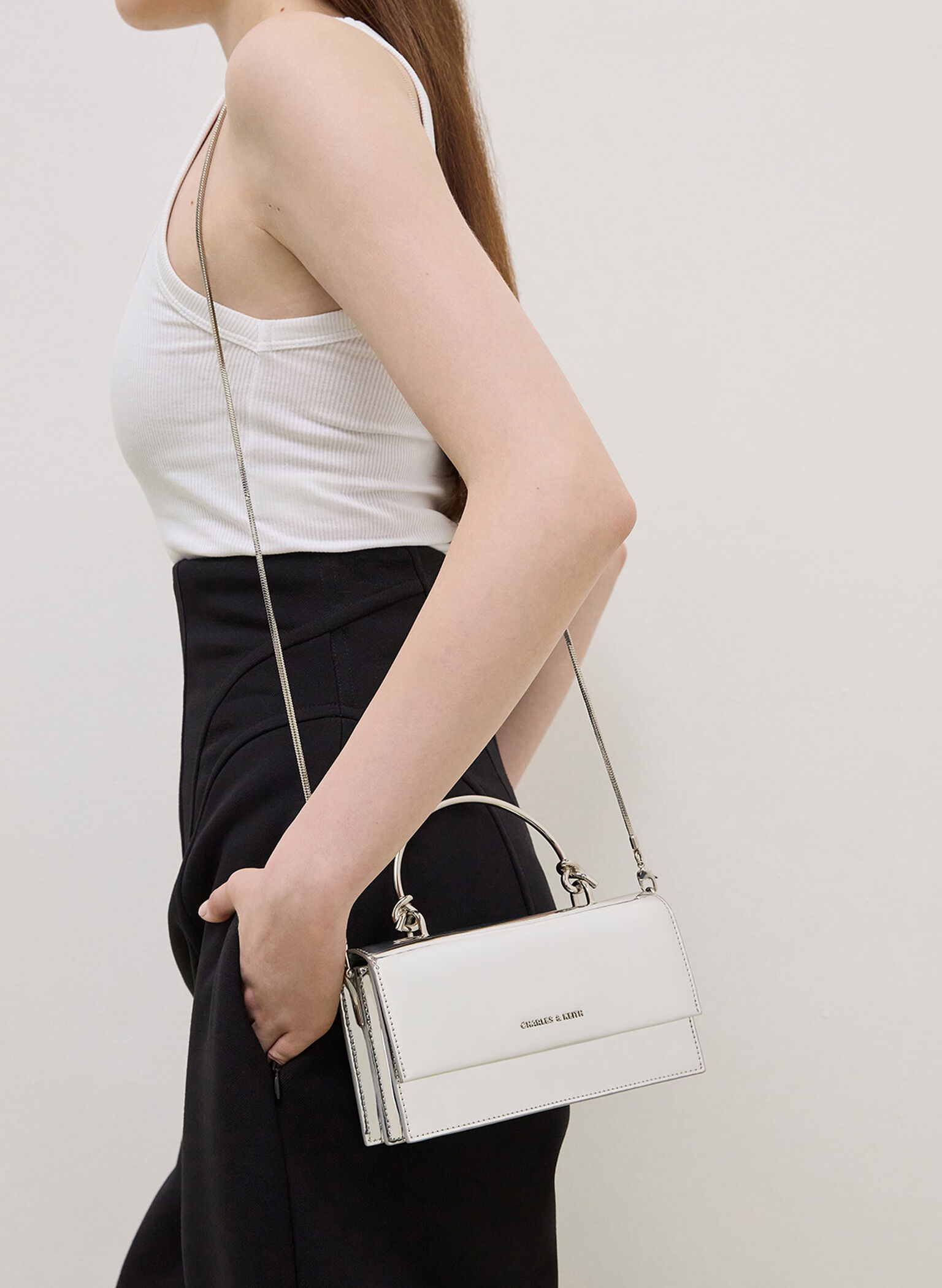 Kristine Metallic Sculptural-Handle Long Wallet, Silver, hi-res