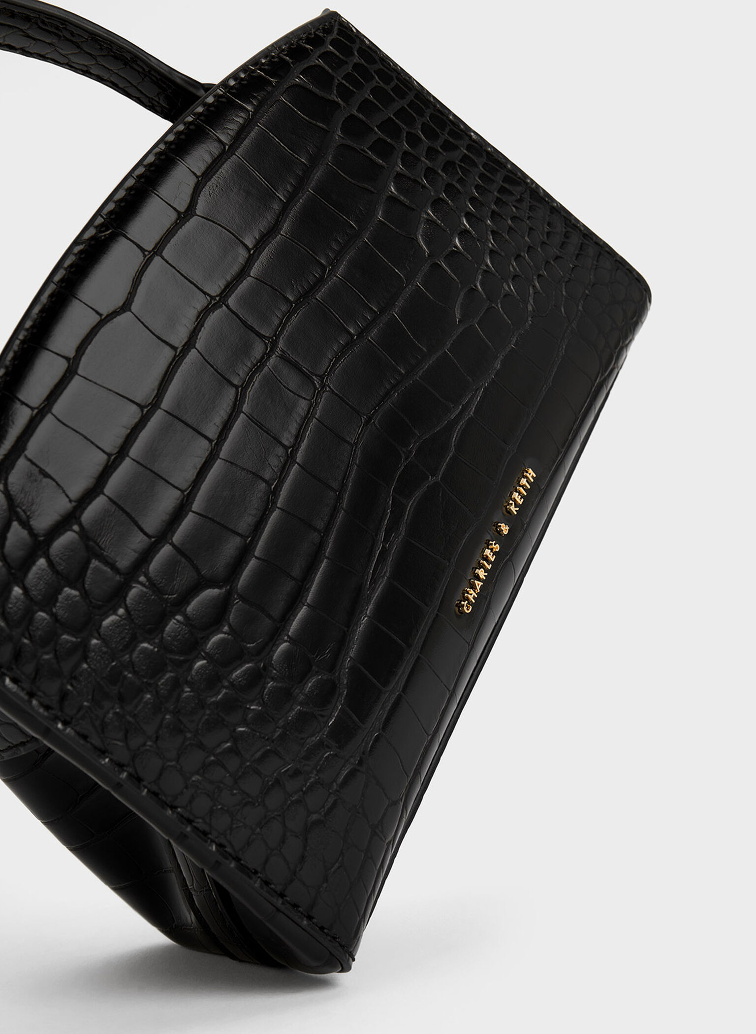 Aubrielle Croc-Effect Top Handle Bag, Black, hi-res