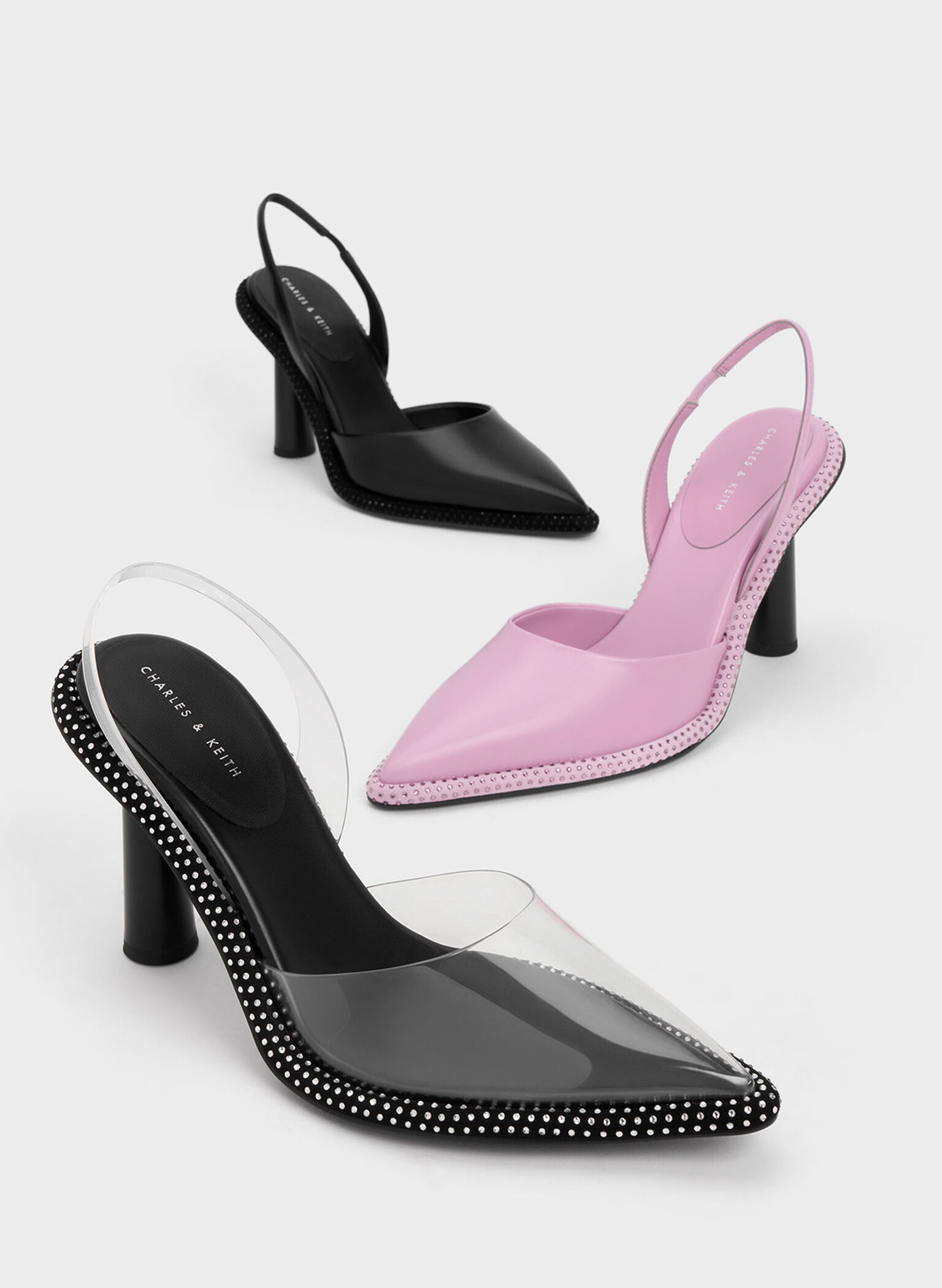 See-Through Crystal-Embellished Slingback Pumps, Clear, hi-res