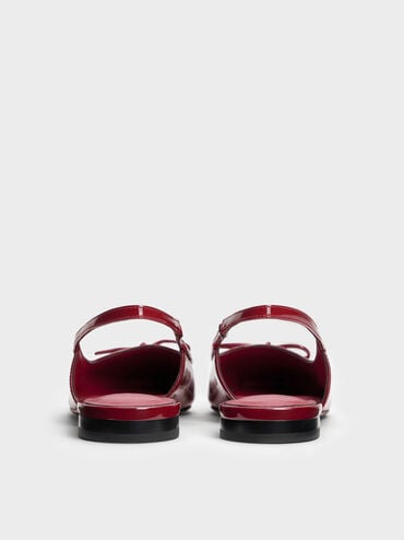Barbara Patent Pearl-Embellished Bow Slingback Flats, Red, hi-res