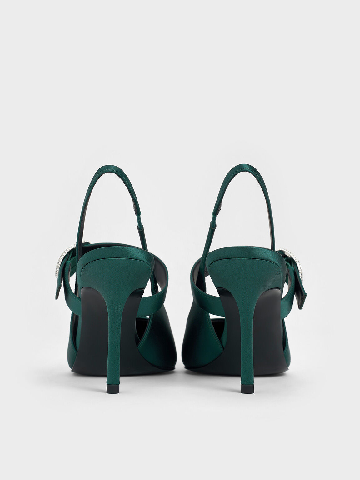 Recycled Polyester Crystal Buckled Slingback Pumps Dark Green