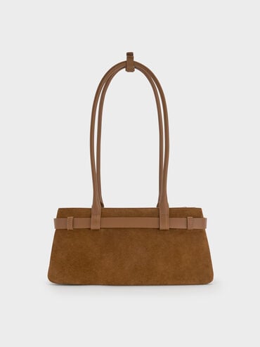 Jody Suede Belted Shoulder Bag, Ember Brown, hi-res