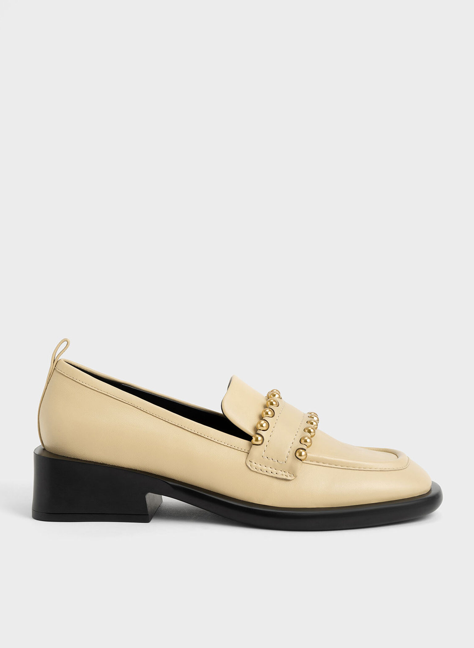 Studded Leather Penny Loafers, Sand, hi-res