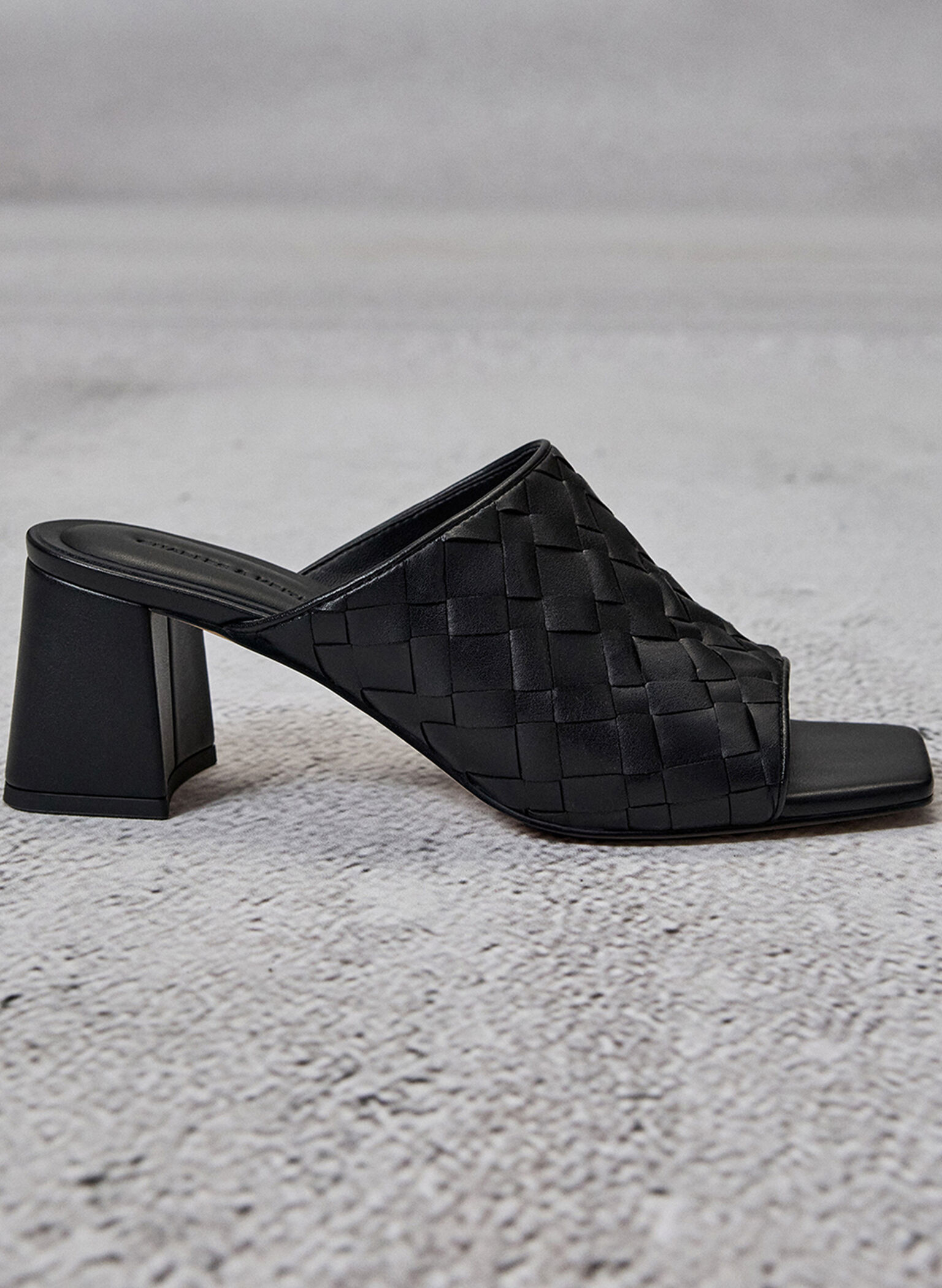 Woven Square-Toe Heeled Mules, Black, hi-res