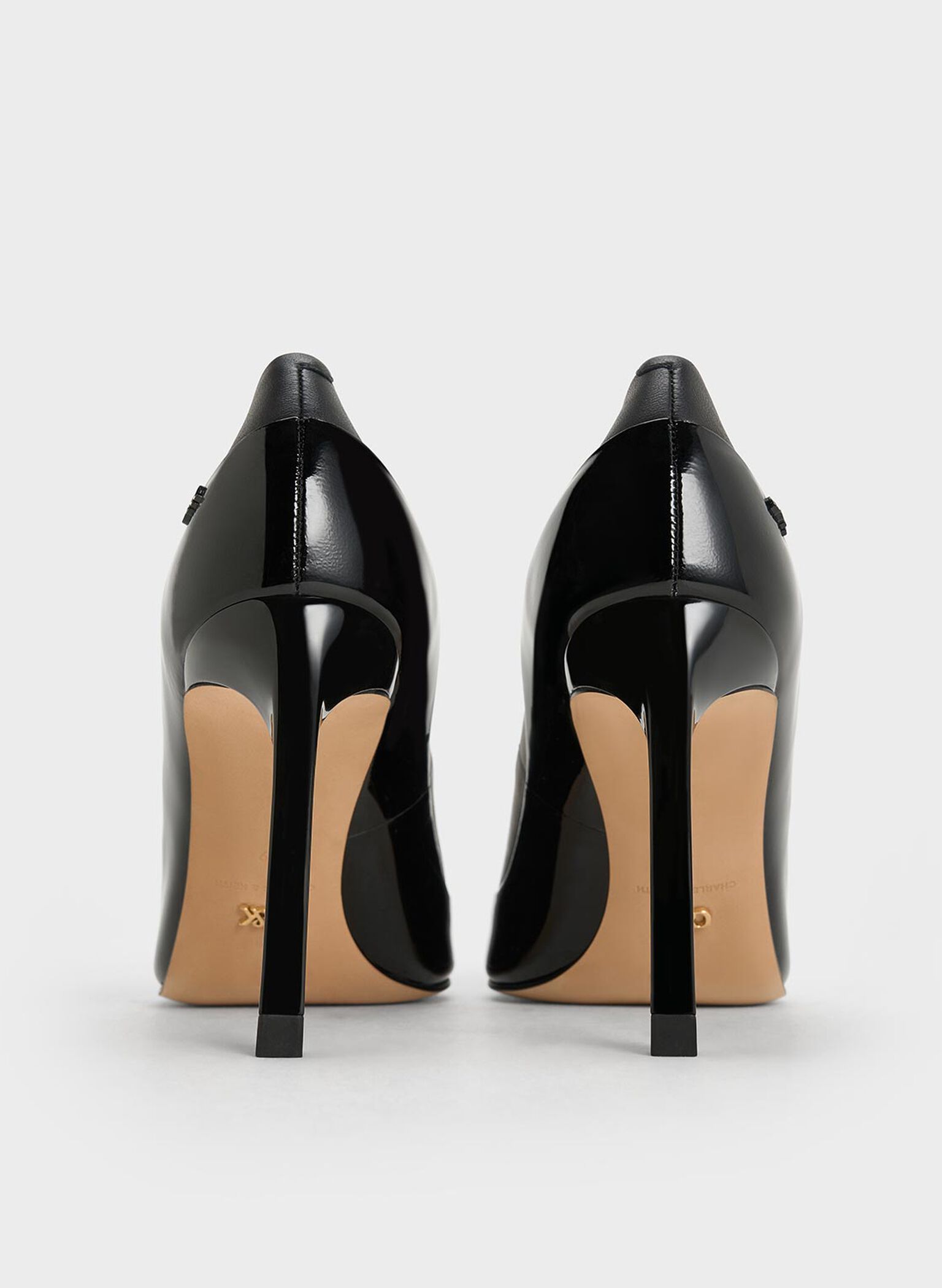 Leather & Patent Pointed-Toe Pumps, Black, hi-res