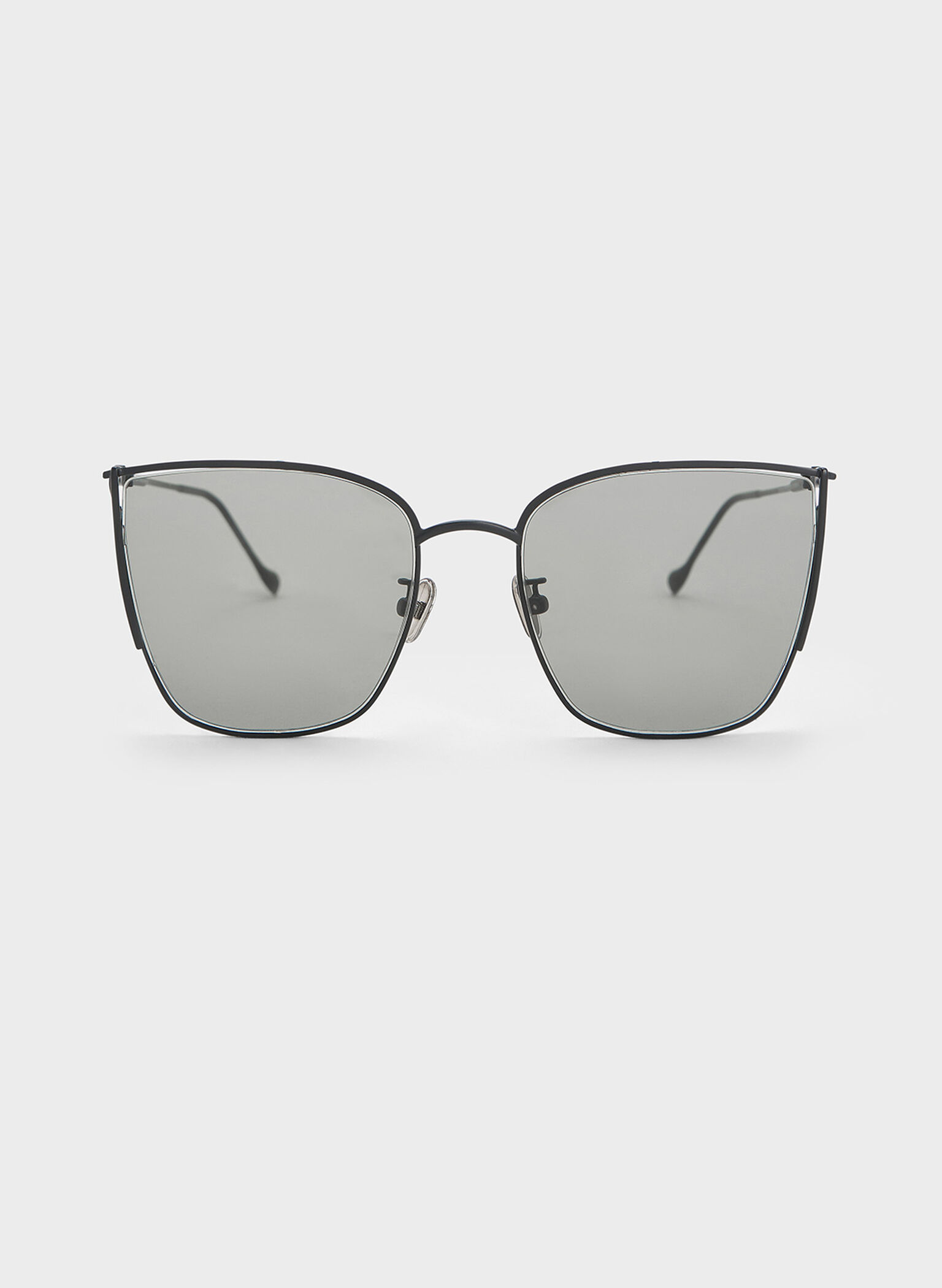 Shea Metallic-Rim Square Sunglasses, Black, hi-res