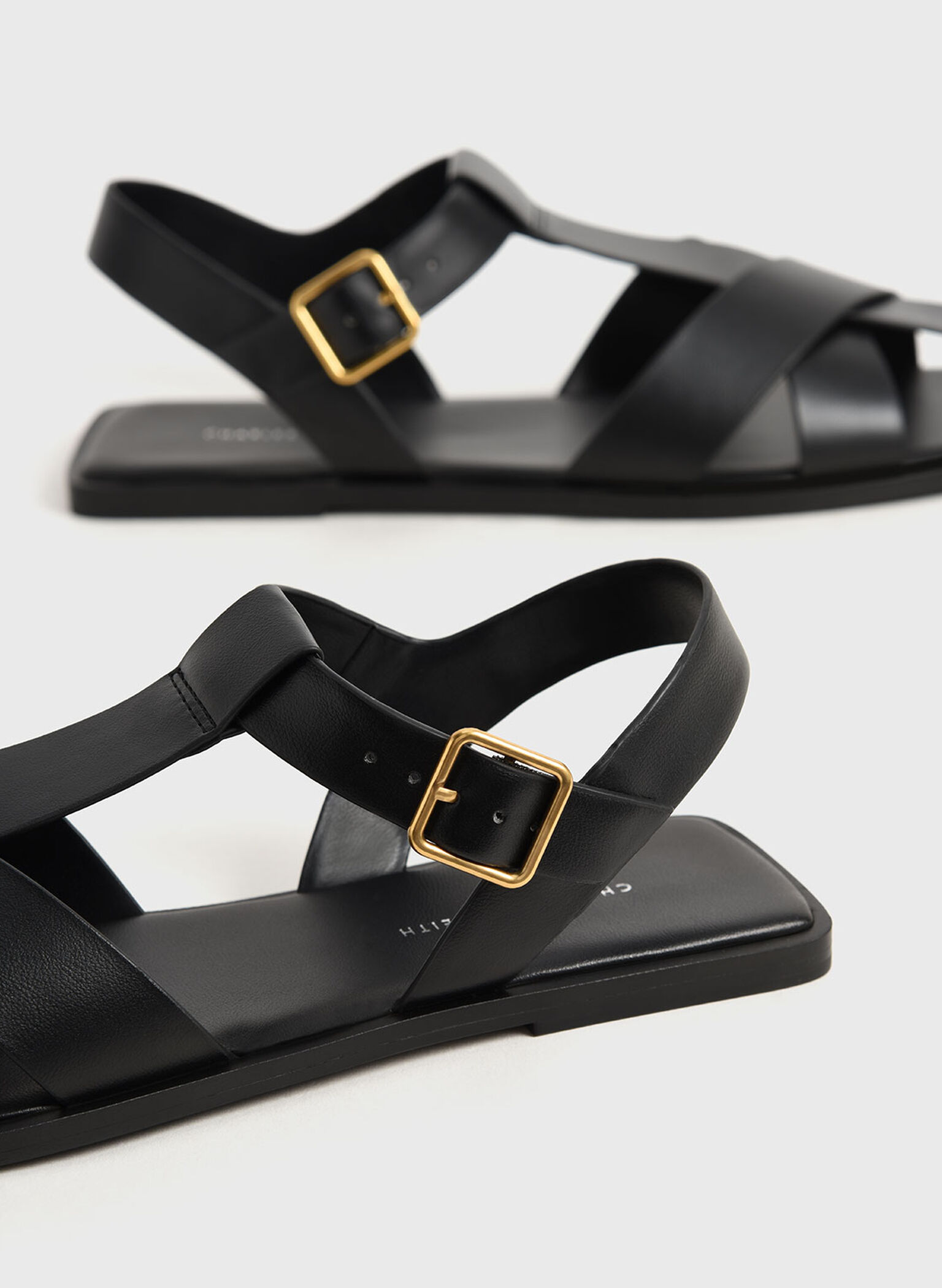 Strappy Crossover Sandals, Black, hi-res