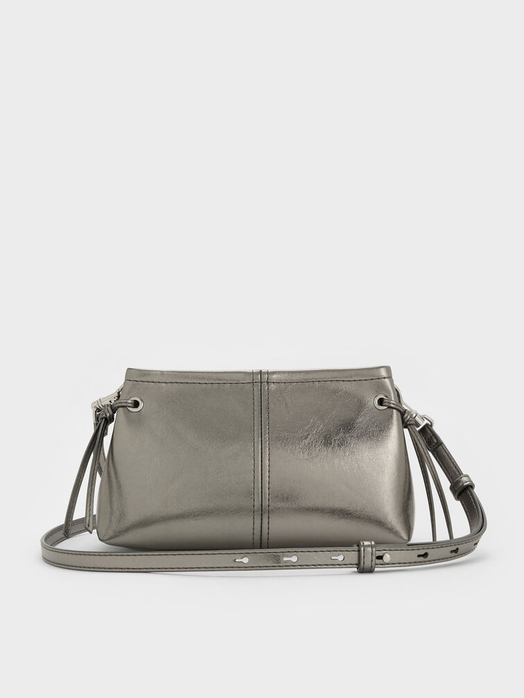 Noane Metallic Top Handle Bag, Pewter, hi-res