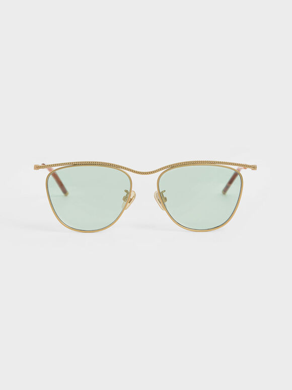Wireframe Tinted Sunglasses, Green, hi-res