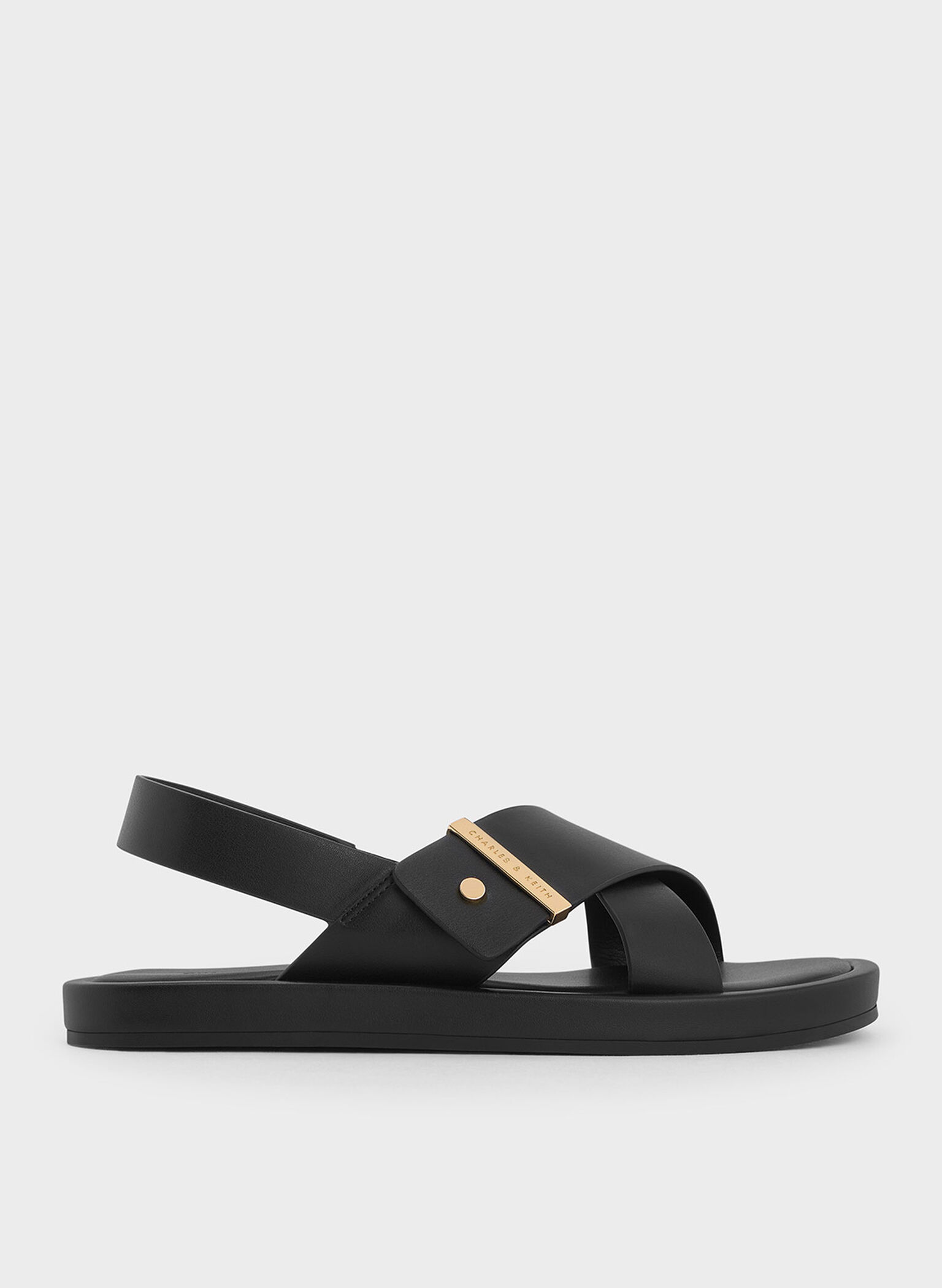 Audra Crossover-Strap Slingback Sandals, Black, hi-res