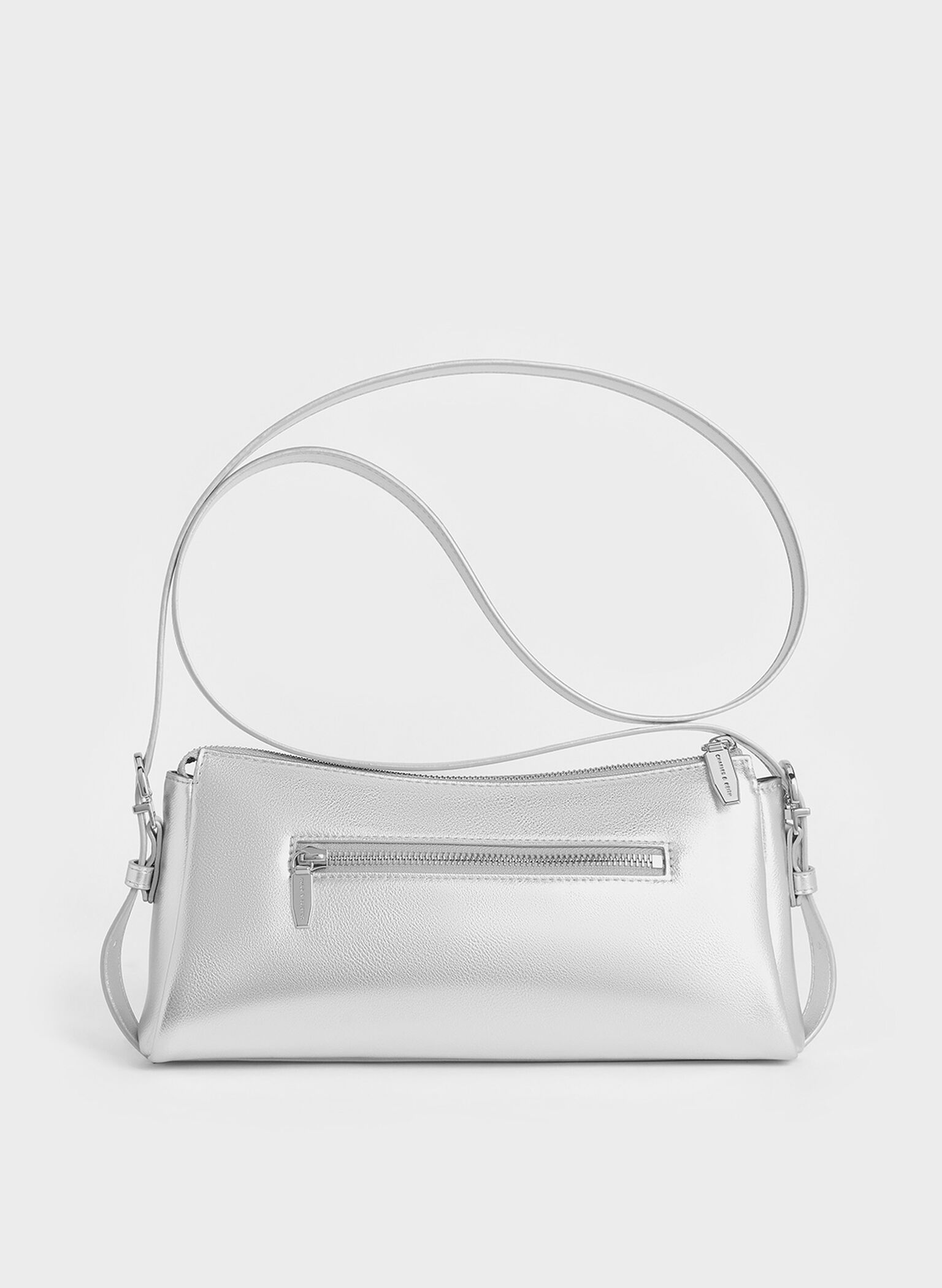 Rachel Elongated Front-Pocket Chain-Handle Bag, Silver, hi-res