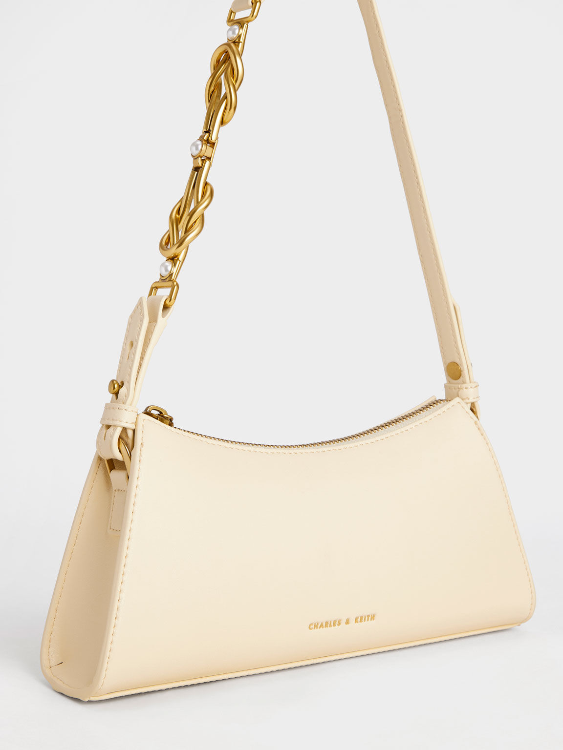 Metallic Accent Strap Trapeze Bag Chalk