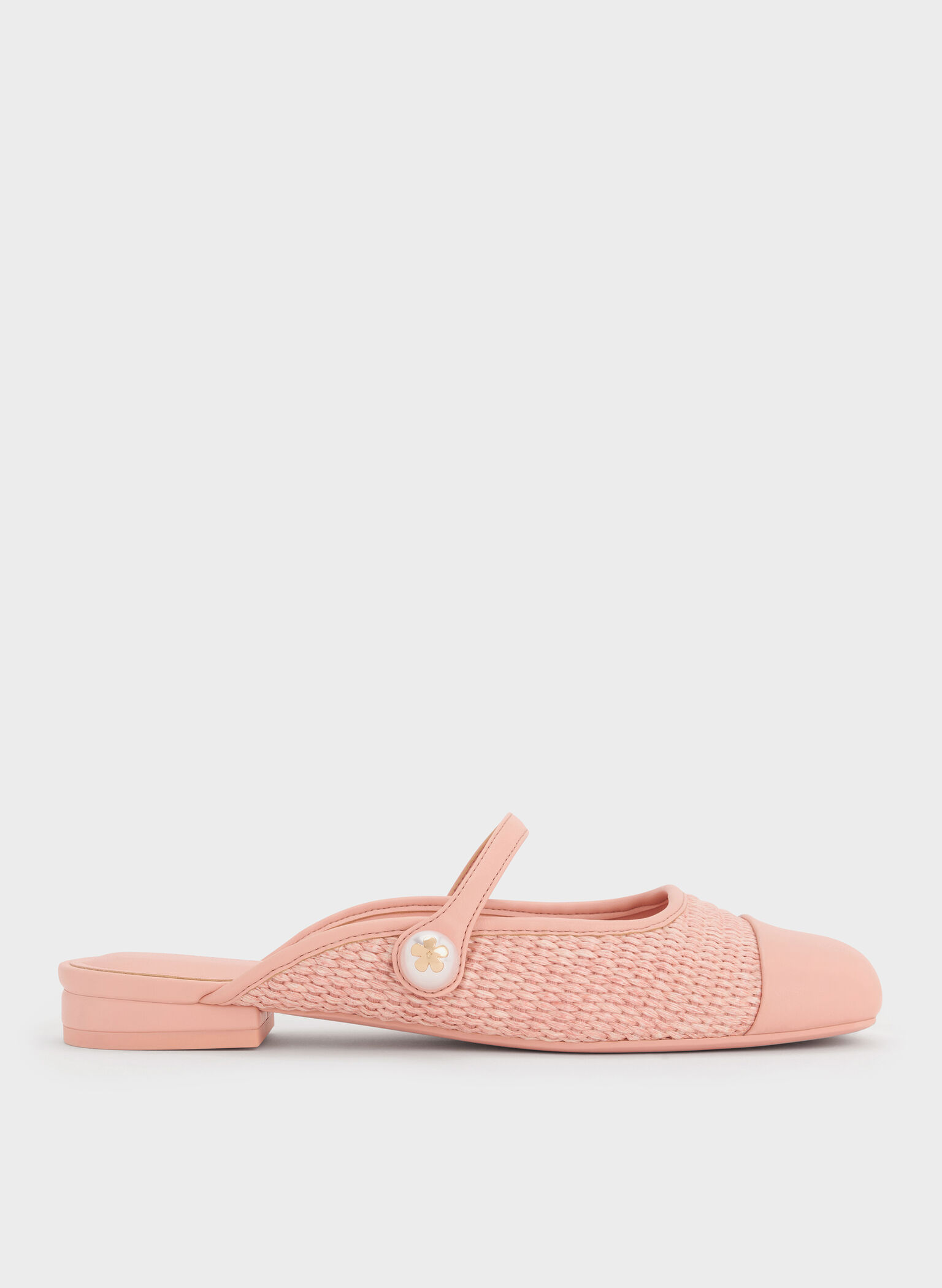 Aeryn Raffia Pearl-Embellished Slip-On Mary Janes, Peach, hi-res