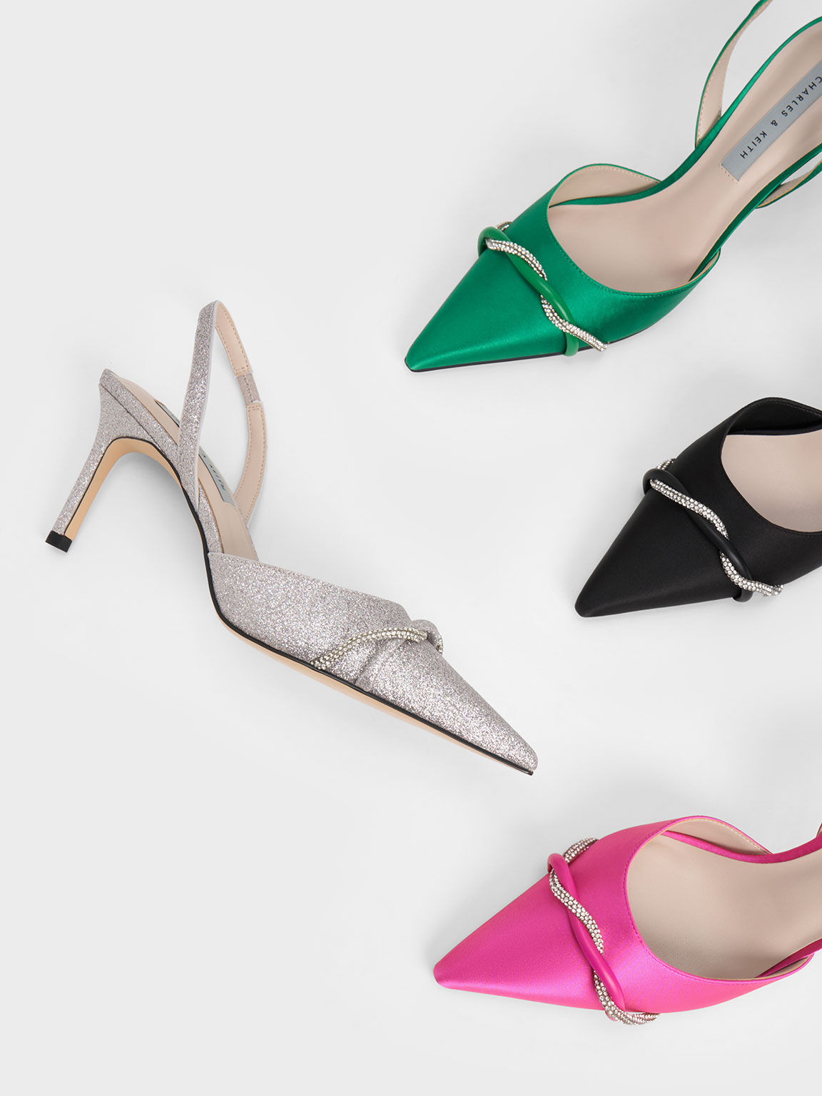 Twist Detail Satin Slingback Pumps Green